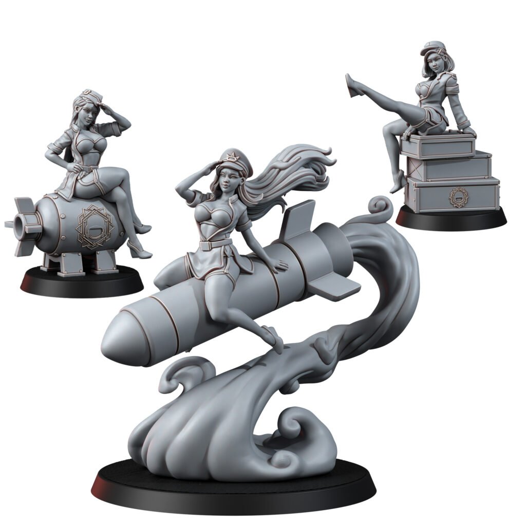 Imperial Army Freedom Guard Explosive Ladies (3 Units), proxy miniature, squad, 28mm heroic scale unpainted resin, view 2