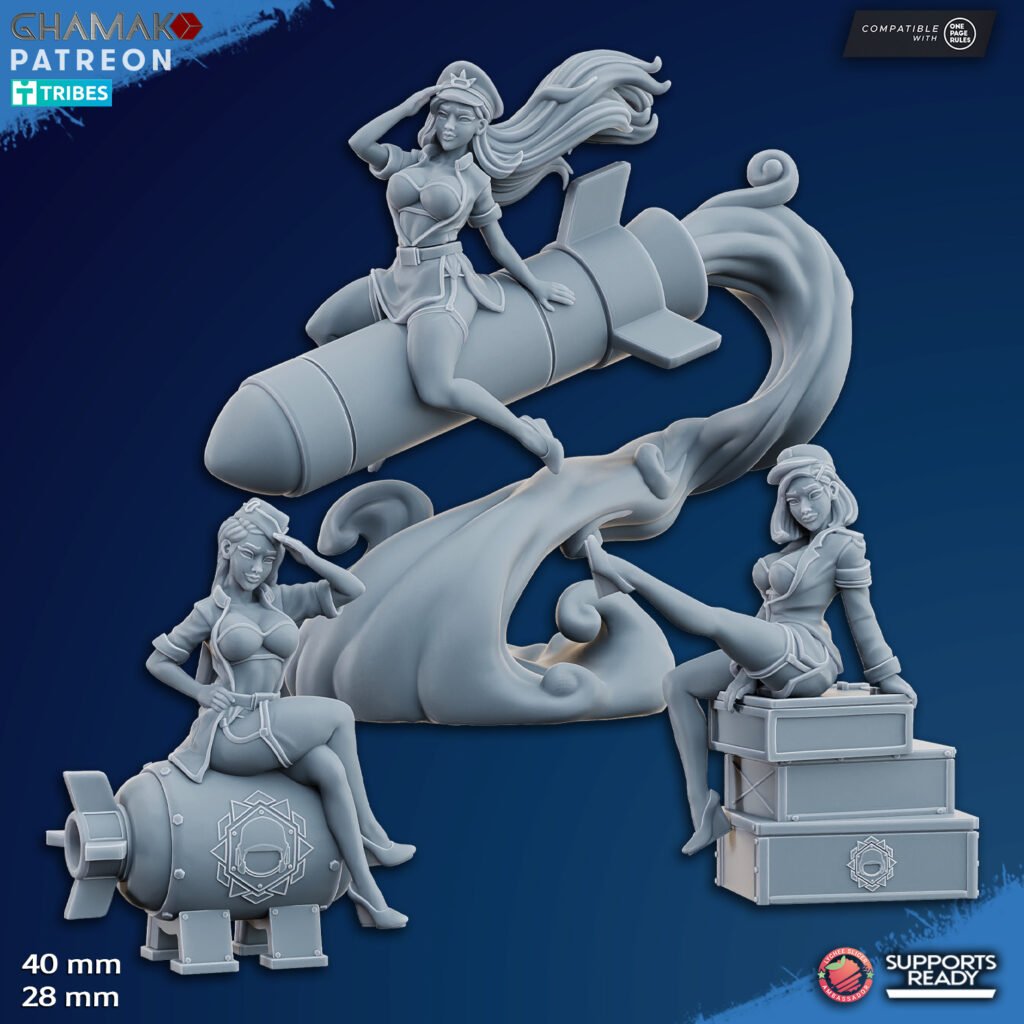 Imperial Army Freedom Guard Explosive Ladies (3 Units), proxy miniature, squad, 28mm heroic scale unpainted resin, view 3
