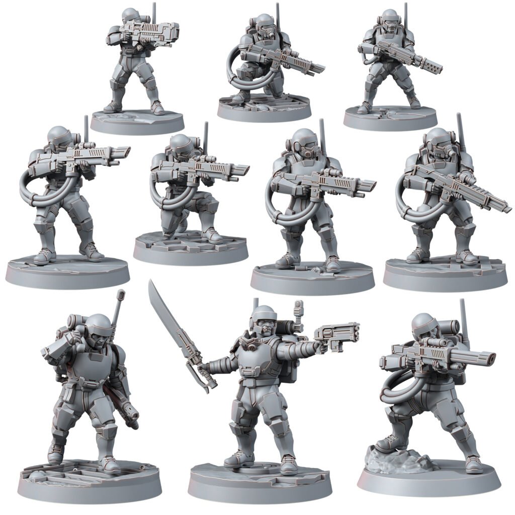 Imperial Army Freedom Guard Grenadier Troops (10 Units), proxy miniature, squad, 28mm heroic scale unpainted resin