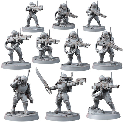 Imperial Army Freedom Guard Grenadier Troops (10 Units), proxy miniature, squad, 28mm heroic scale unpainted resin