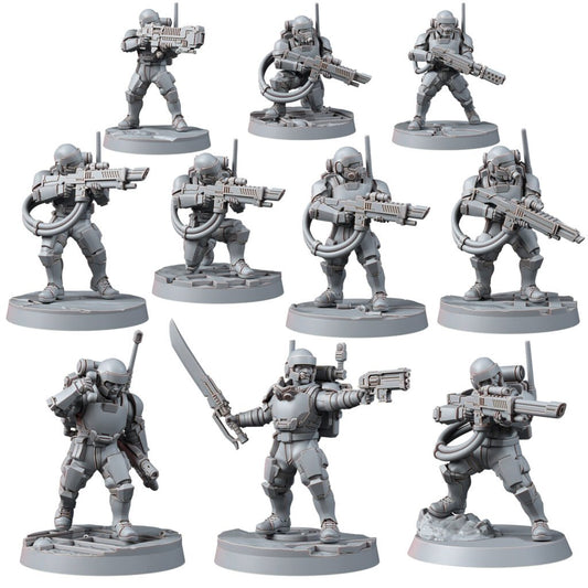 Imperial Army Freedom Guard Grenadier Troops (10 Units), proxy miniature, squad, 28mm heroic scale unpainted resin