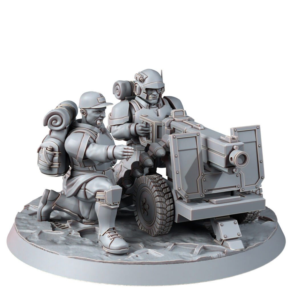 Imperial Army Freedom Guard Heavy Support Team With Heavy Bolter, proxy miniature, squad, 28mm heroic scale unpainted resin