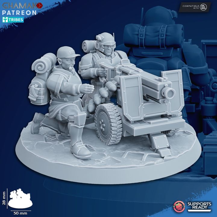 Imperial Army Freedom Guard Heavy Support Team With Heavy Bolter, proxy miniature, squad, 28mm heroic scale, view 2