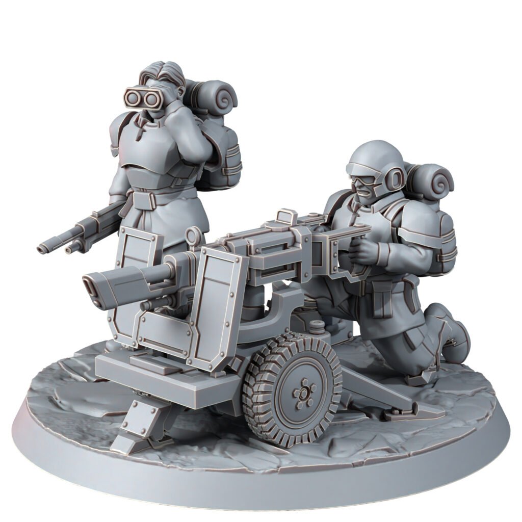 Imperial Army Freedom Guard Heavy Support Team With Lascannon, proxy miniature, squad, 28mm heroic scale unpainted resin