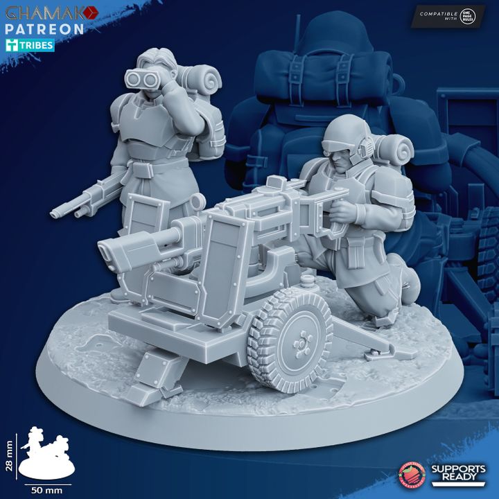 Imperial Army Freedom Guard Heavy Support Team With Lascannon, proxy miniature, squad, 28mm heroic scale unpainted, view 2