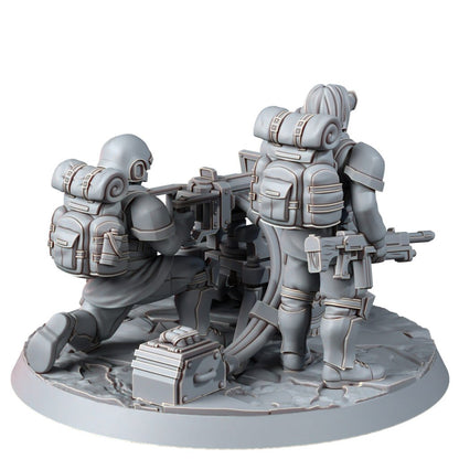 Imperial Army Freedom Guard Heavy Support Team With Lascannon, proxy miniature, squad, 28mm heroic scale unpainted, view 3