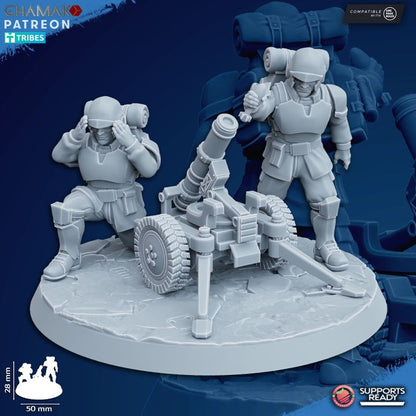 Imperial Army Freedom Guard Heavy Support Team With Mortar, proxy miniature, squad, 28mm heroic scale unpainted resin, view 3