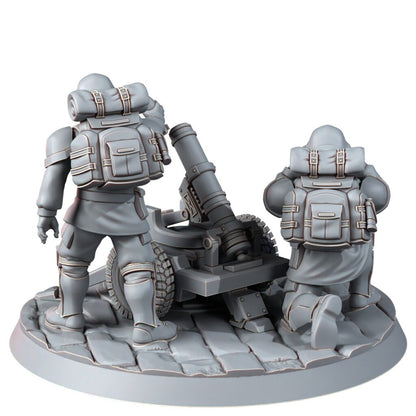 Imperial Army Freedom Guard Heavy Support Team With Mortar, proxy miniature, squad, 28mm heroic scale unpainted resin, view 4