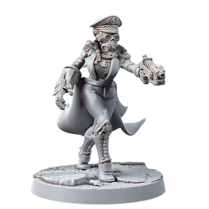 Imperial Army Iron Korps Female Commissar, proxy miniature, 28mm heroic scale unpainted resin