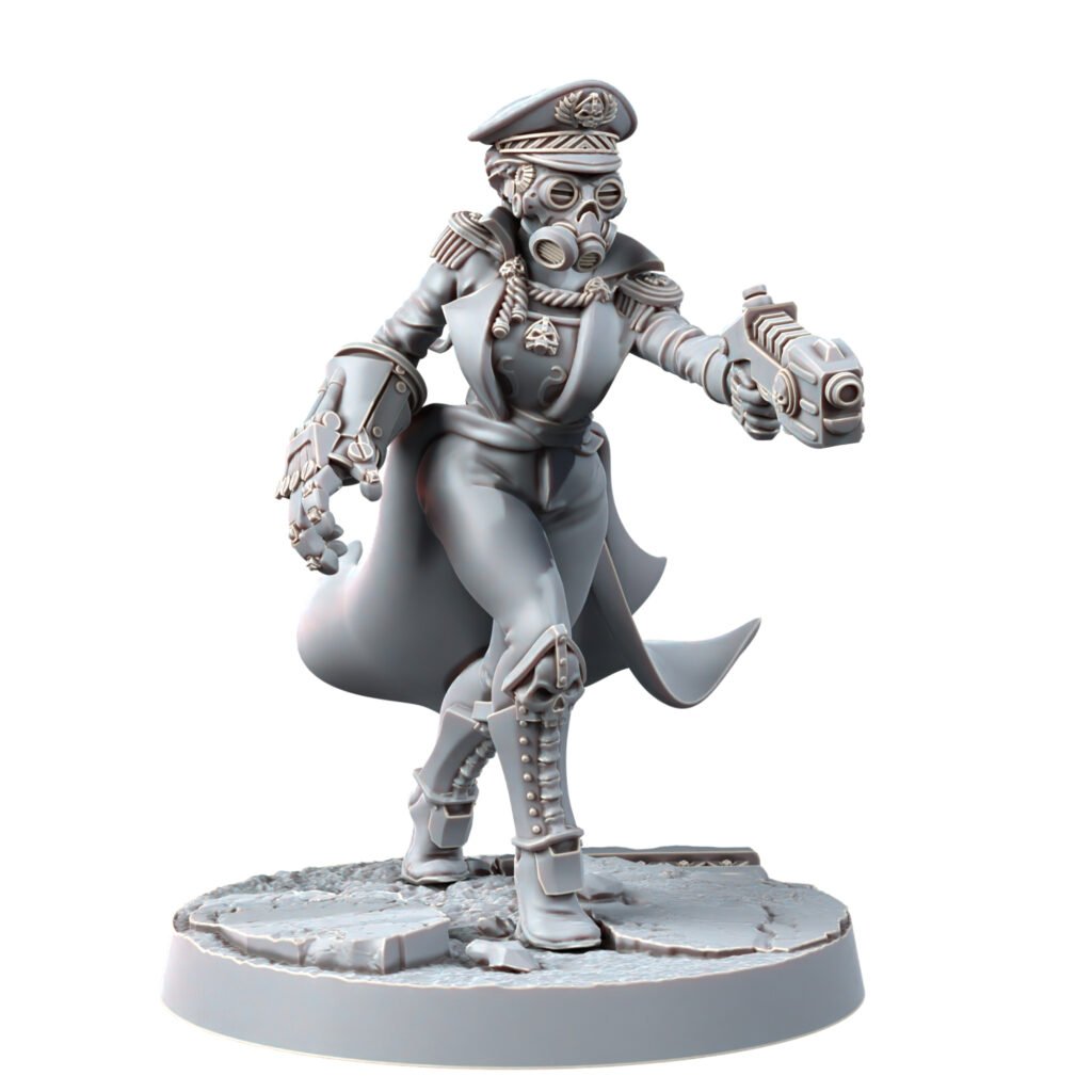 Imperial Army Iron Korps Female Commissar, proxy miniature, 28mm heroic scale unpainted resin, view 2