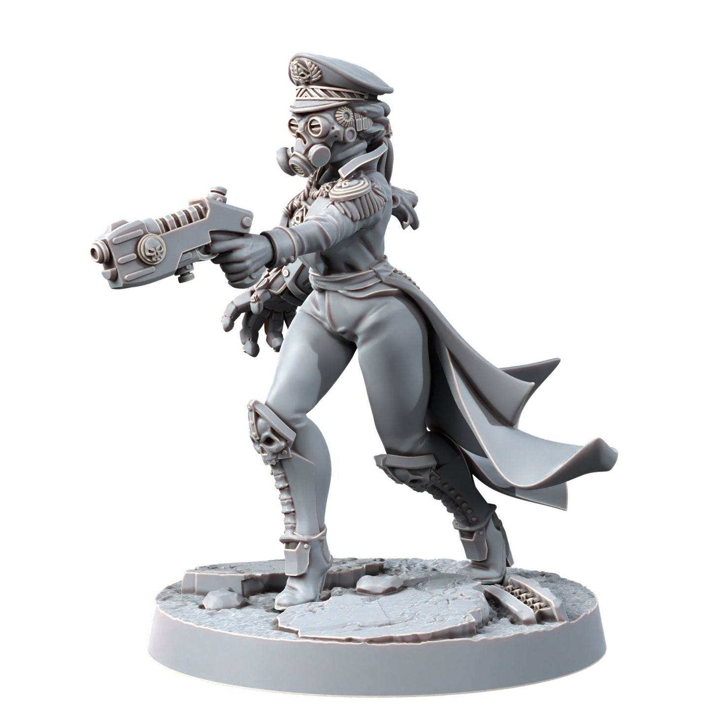 Imperial Army Iron Korps Female Commissar, proxy miniature, 28mm heroic scale unpainted resin, view 3