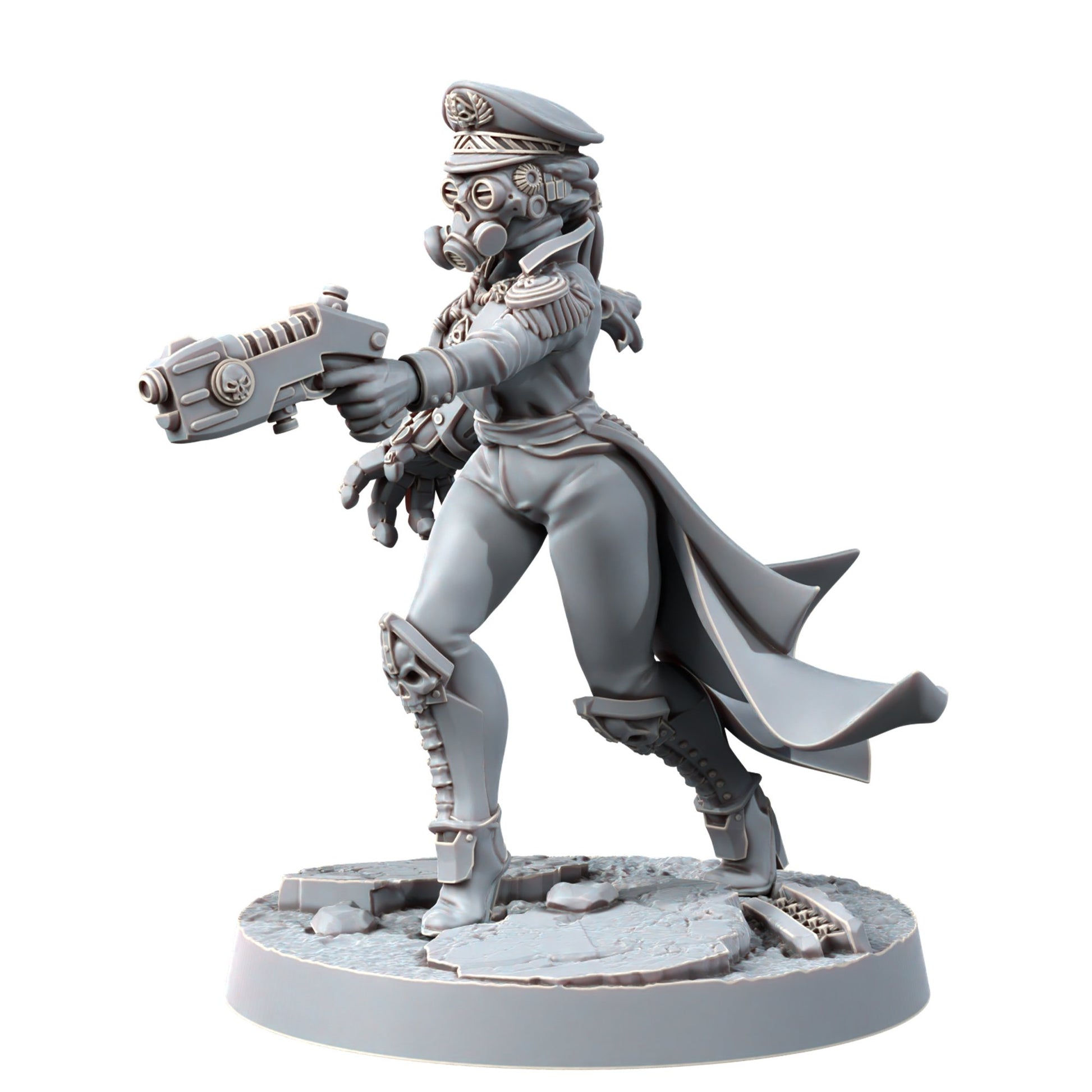 Imperial Army Iron Korps Female Commissar, proxy miniature, 28mm heroic scale unpainted resin, view 3