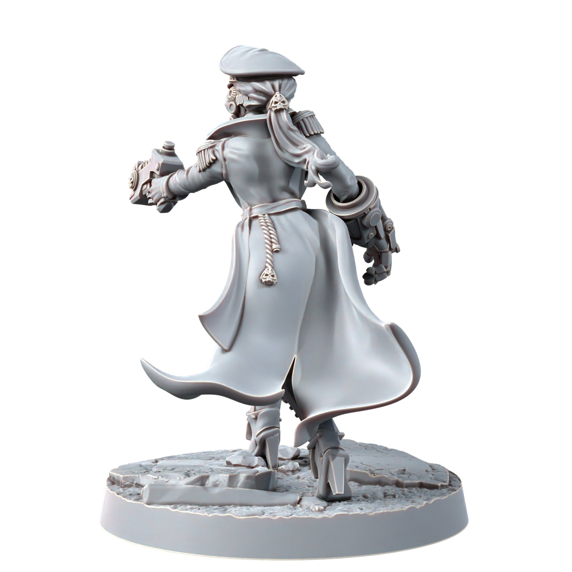 Imperial Army Iron Korps Female Commissar, proxy miniature, 28mm heroic scale unpainted resin, view 4