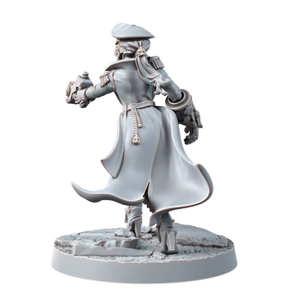 Imperial Army Iron Korps Female Commissar, proxy miniature, 28mm heroic scale unpainted resin, view 4