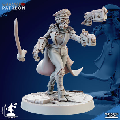 Imperial Army Iron Korps Female Commissar, proxy miniature, 28mm heroic scale unpainted resin, view 5