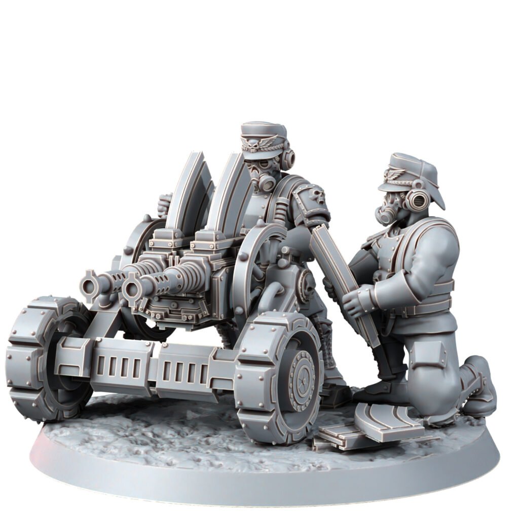 Imperial Army Iron Korps Heavy Support Team With Automatic Cannon, proxy miniature, squad, 28mm heroic scale, view 2