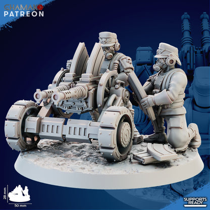 Imperial Army Iron Korps Heavy Support Team With Automatic Cannon, proxy miniature, squad, 28mm heroic scale, view 3