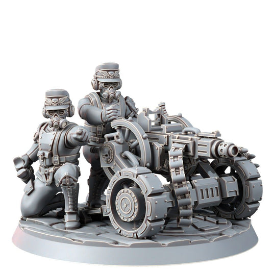 Imperial Army Iron Korps Heavy Support Team With Heavy Gutling, proxy miniature, squad, 28mm heroic scale unpainted, view 2
