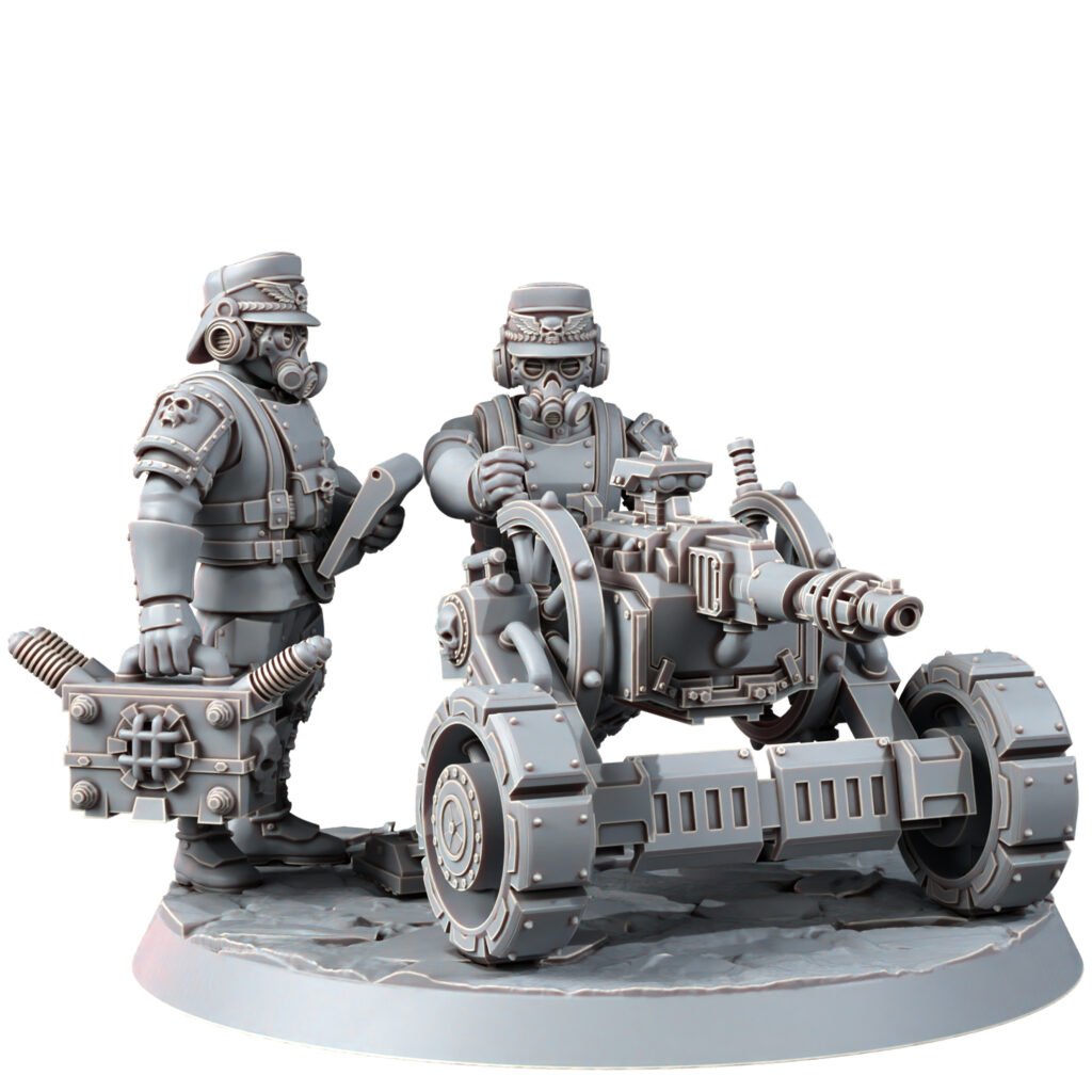 Imperial Army Iron Korps Heavy Support Team With Laser Beamer, proxy miniature, squad, 28mm heroic scale unpainted resin