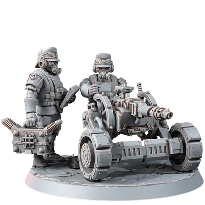 Imperial Army Iron Korps Heavy Support Team With Laser Beamer, proxy miniature, squad, 28mm heroic scale unpainted, view 2