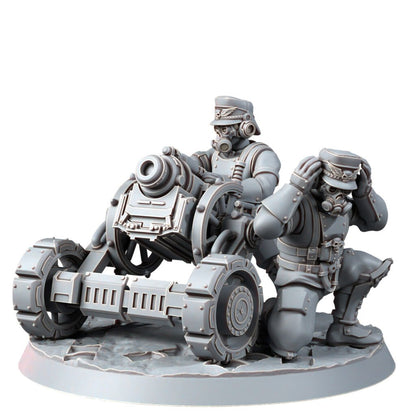Imperial Army Iron Korps Heavy Support Team With Mortar, proxy miniature, squad, 28mm heroic scale unpainted resin