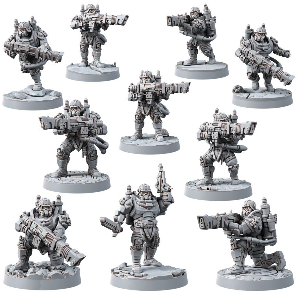 Imperial Army Iron Korps Krieger Squad (10 Units), proxy miniature, 28mm heroic scale unpainted resin, view 2