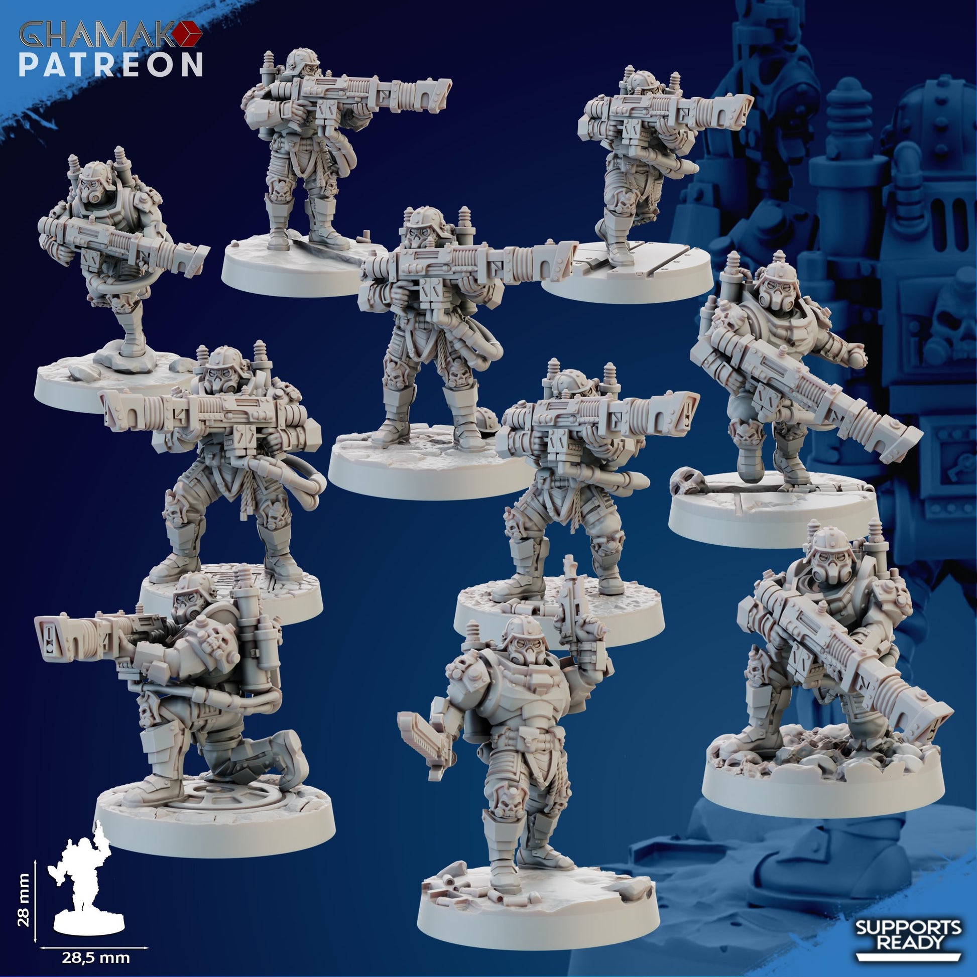 Imperial Army Iron Korps Krieger Squad (10 Units), proxy miniature, 28mm heroic scale unpainted resin, view 3