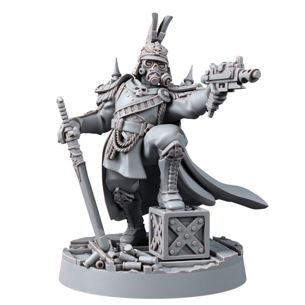 Imperial Army Iron Korps Officer, proxy miniature, 28mm heroic scale unpainted resin, view 2