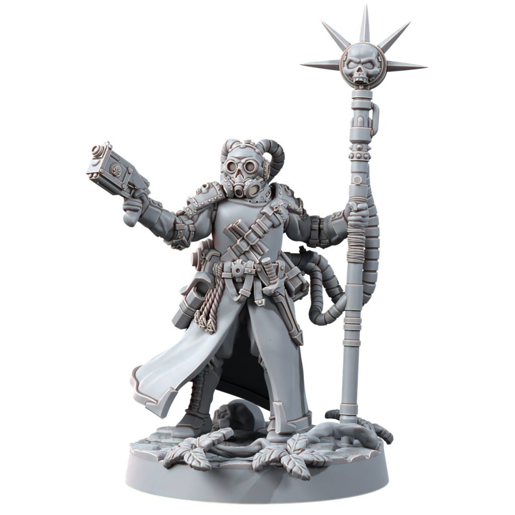 Imperial Army Iron Korps Psyker V1, proxy miniature, character, 28mm heroic scale unpainted resin, view 2