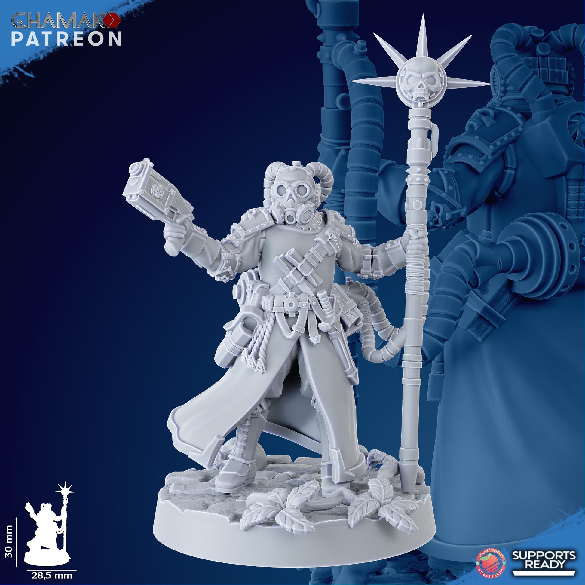 Imperial Army Iron Korps Psyker V1, proxy miniature, character, 28mm heroic scale unpainted resin, view 3