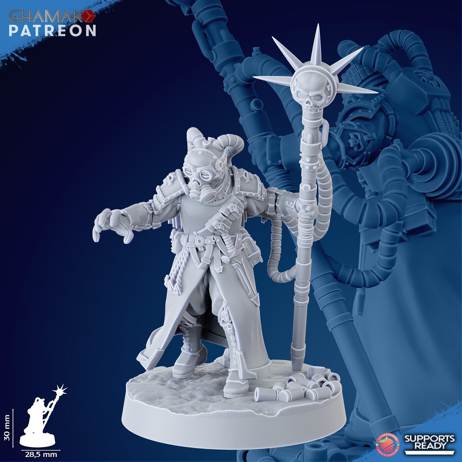 Imperial Army Iron Korps Psyker V2, proxy miniature, character, 28mm heroic scale unpainted resin, view 3