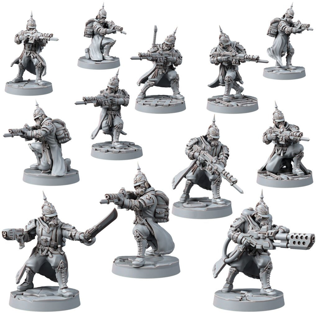Imperial Army Iron Korps Troopers Squad (12 Units), proxy miniature, 28mm heroic scale unpainted resin