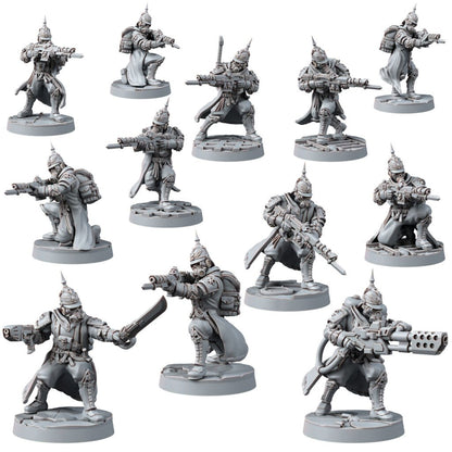 Imperial Army Iron Korps Troopers Squad (12 Units), proxy miniature, 28mm heroic scale unpainted resin, view 2