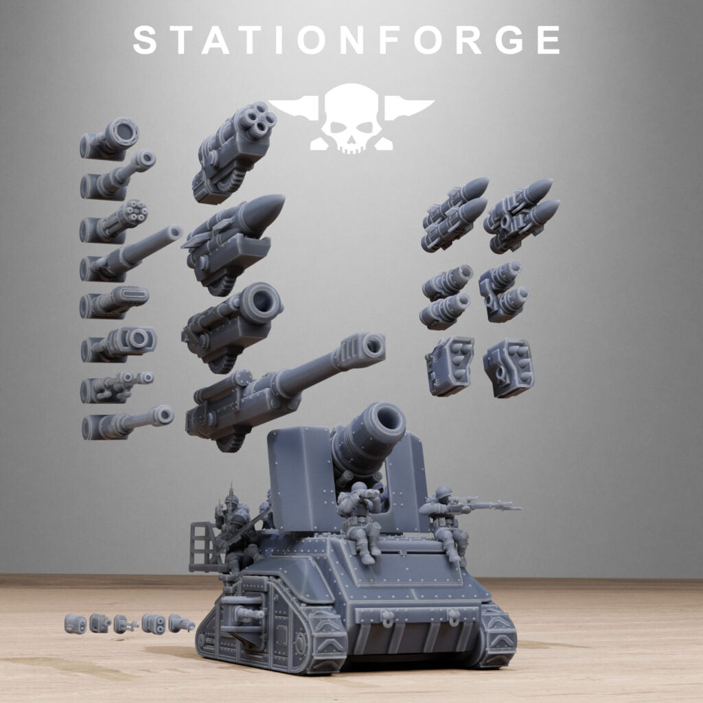 Imperial Army Free Guard Artillery Mini Tank, proxy miniature, 28mm heroic scale unpainted resin, view 7
