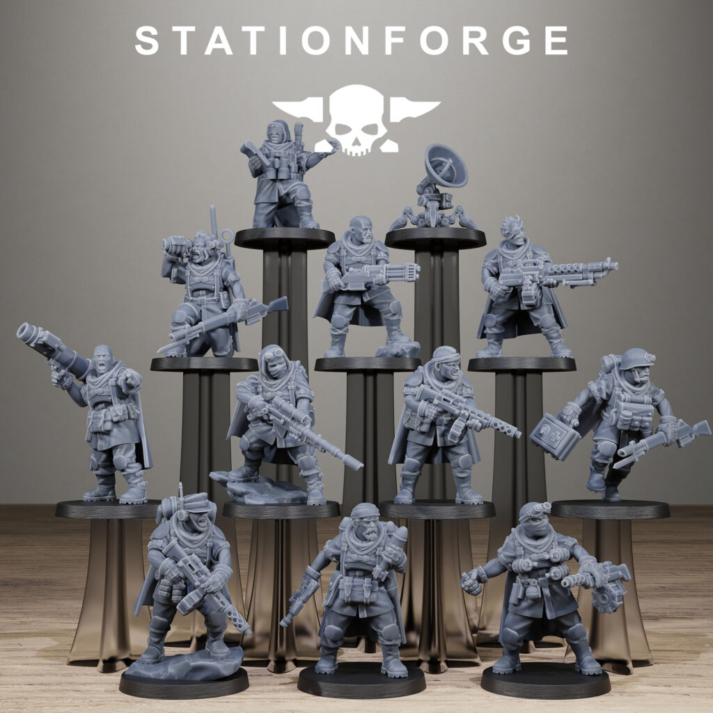 Imperial Army Free Guard Siege Infantry, proxy miniature, 28mm heroic scale unpainted resin