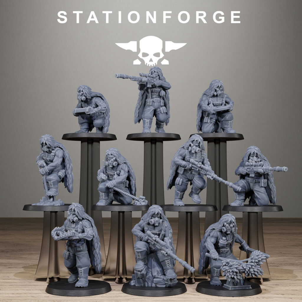 Imperial Army Grim Guard Jungle Fighter Snipers, proxy miniature, scout, 28mm heroic scale unpainted resin