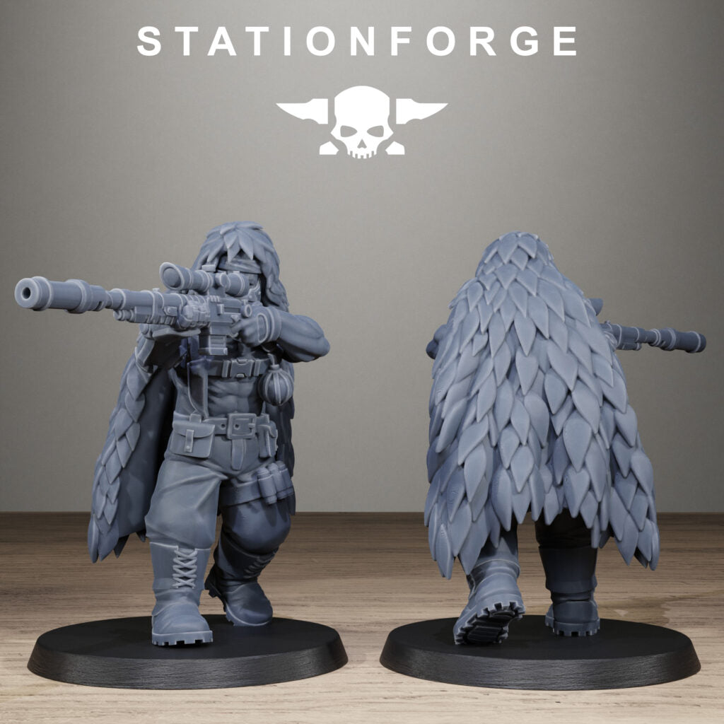 Imperial Army Grim Guard Jungle Fighter Snipers, proxy miniature, scout, 28mm heroic scale unpainted resin, view 2