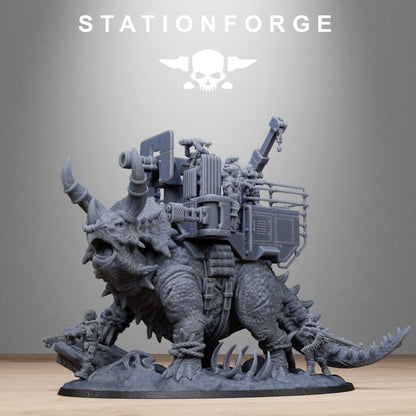 Imperial Army Grim Guard Jungle Fighters Triceratank, proxy miniature, infantry, 28mm heroic scale unpainted resin, view 2