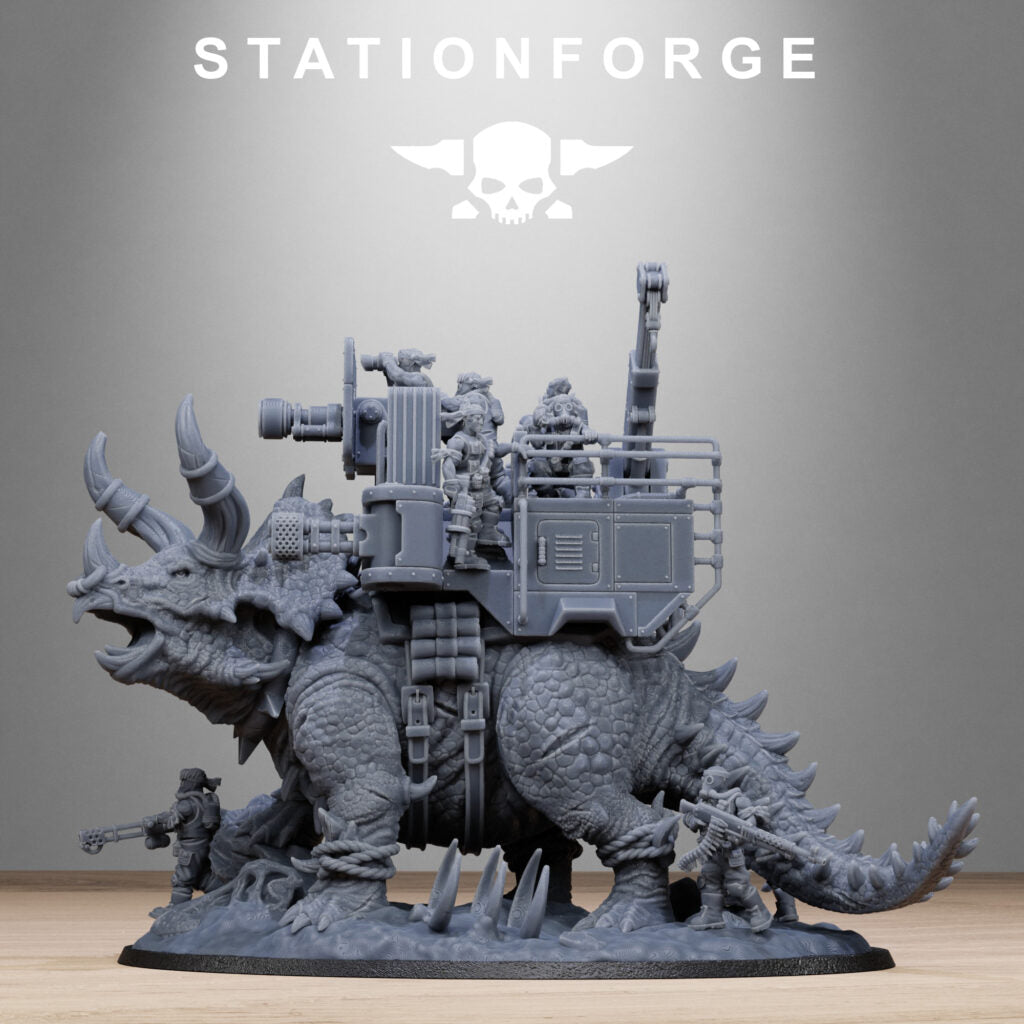 Imperial Army Grim Guard Jungle Fighters Triceratank, proxy miniature, infantry, 28mm heroic scale unpainted resin, view 3