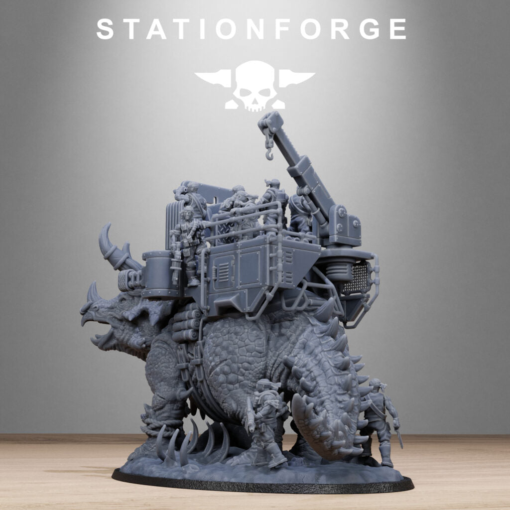 Imperial Army Grim Guard Jungle Fighters Triceratank, proxy miniature, infantry, 28mm heroic scale unpainted resin, view 4
