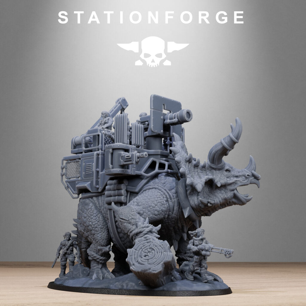 Imperial Army Grim Guard Jungle Fighters Triceratank, proxy miniature, infantry, 28mm heroic scale unpainted resin, view 8