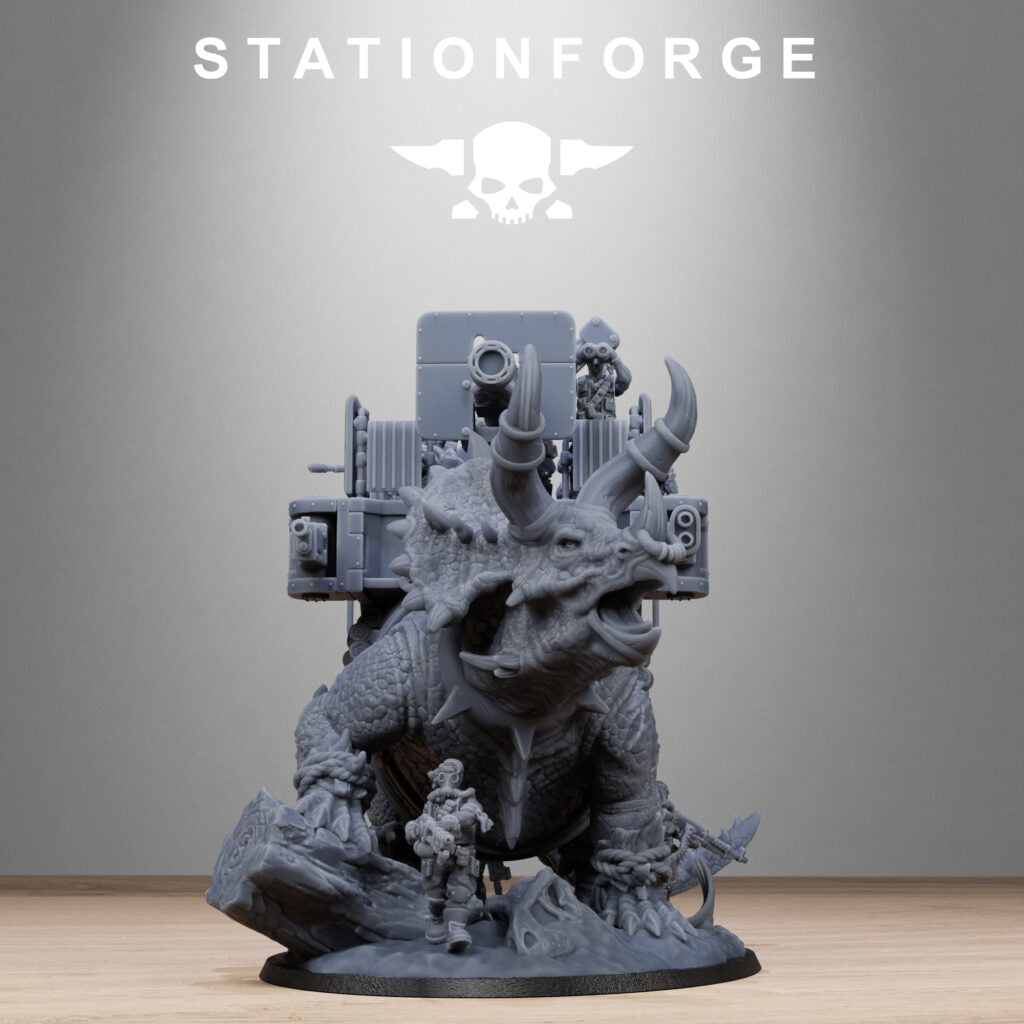 Imperial Army Grim Guard Jungle Fighters Triceratank, proxy miniature, infantry, 28mm heroic scale unpainted resin, view 9