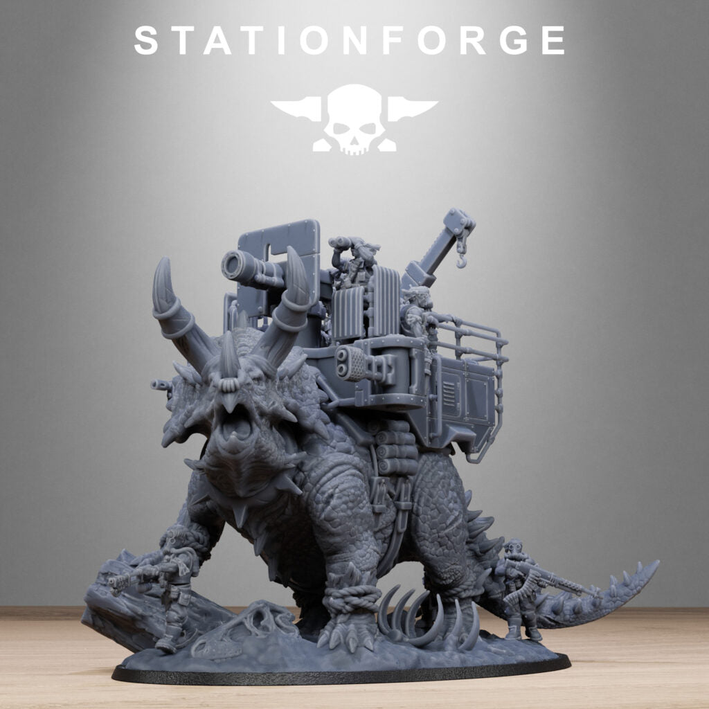 Imperial Army Grim Guard Jungle Fighters Triceratank, proxy miniature, infantry, 28mm heroic scale unpainted resin, view 10