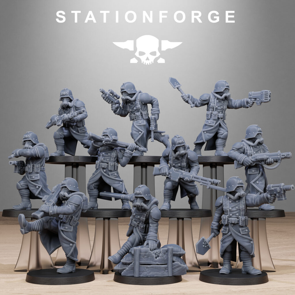 Imperial Army Grim Guard Shovel Trenches, proxy miniature, infantry, 28mm heroic scale unpainted resin