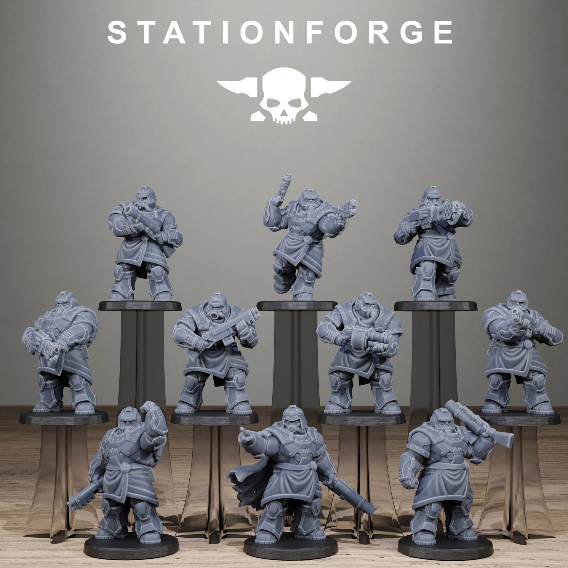 Imperial Army Grim Guard Skull Wardens, proxy miniature, infantry, 28mm heroic scale unpainted resin, view 2