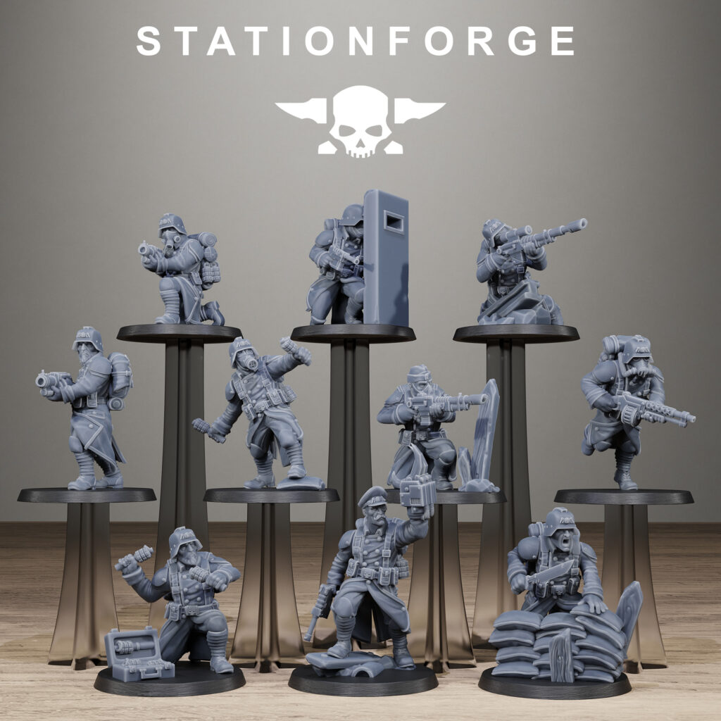Imperial Army Grim Guard Trench Raiders, proxy miniature, infantry, 28mm heroic scale unpainted resin