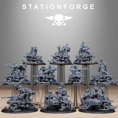 Imperial Army Grim Guard Frost Watch Snowbikers, proxy miniature, infantry, 28mm heroic scale unpainted resin, view 2