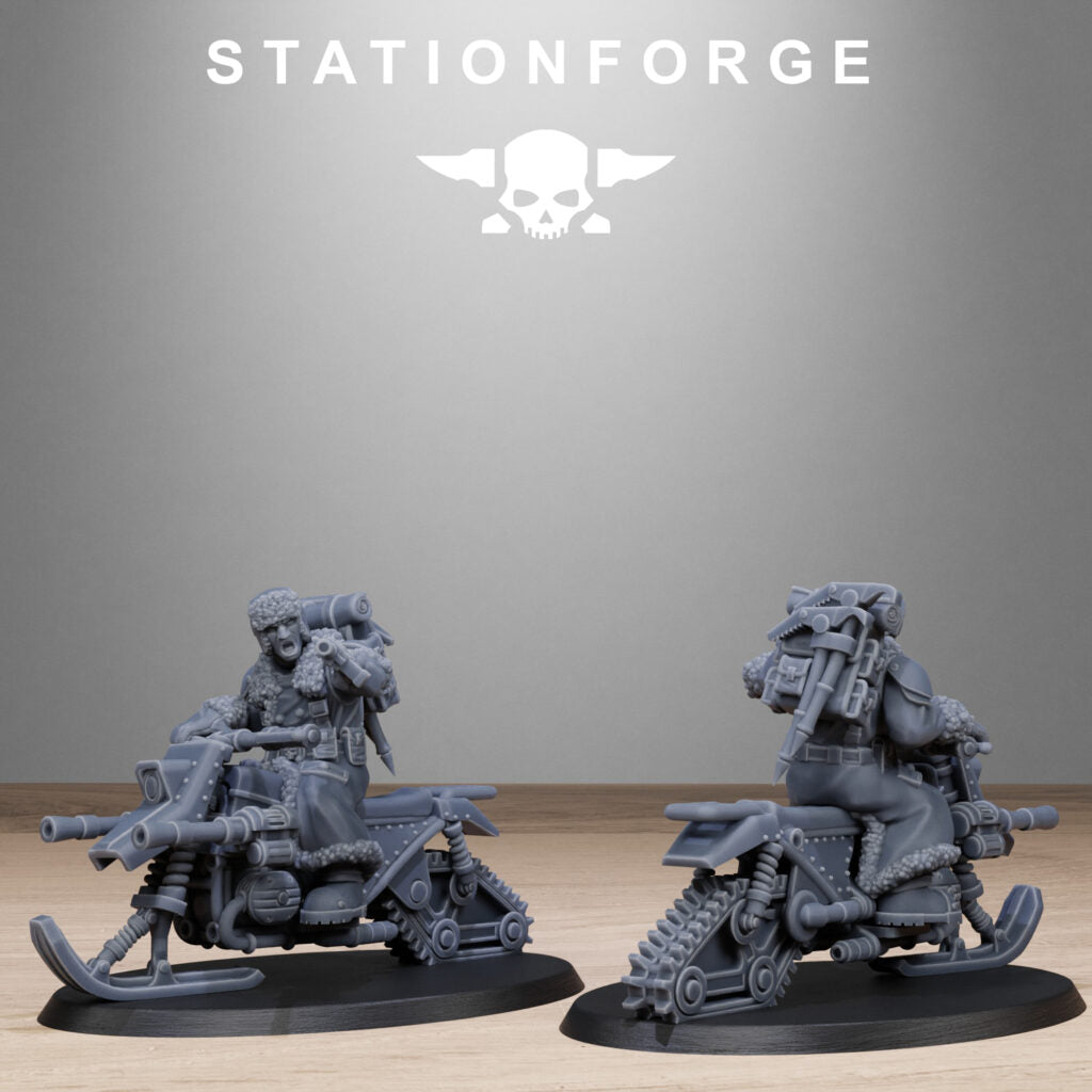 Imperial Army Grim Guard Frost Watch Snowbikers, proxy miniature, infantry, 28mm heroic scale unpainted resin, view 3