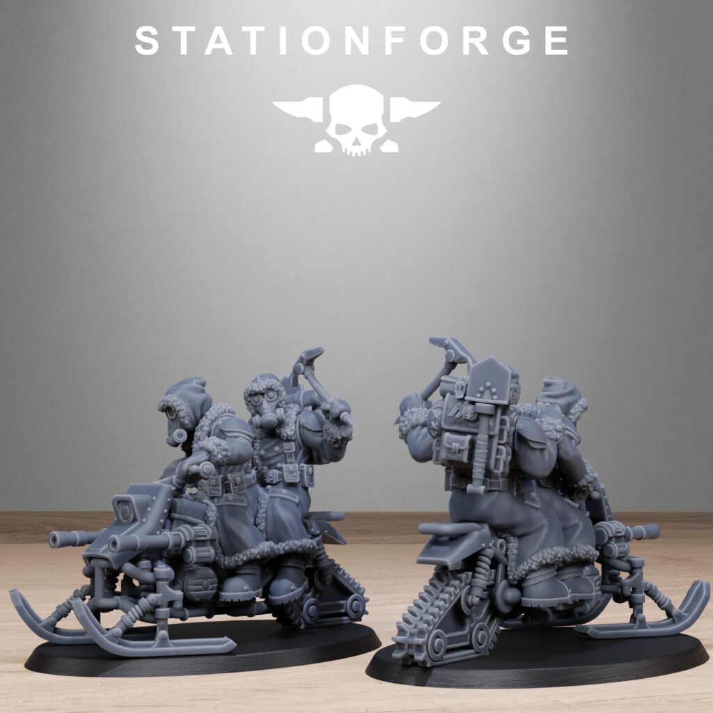 Imperial Army Grim Guard Frost Watch Snowbikers, proxy miniature, infantry, 28mm heroic scale unpainted resin, view 4