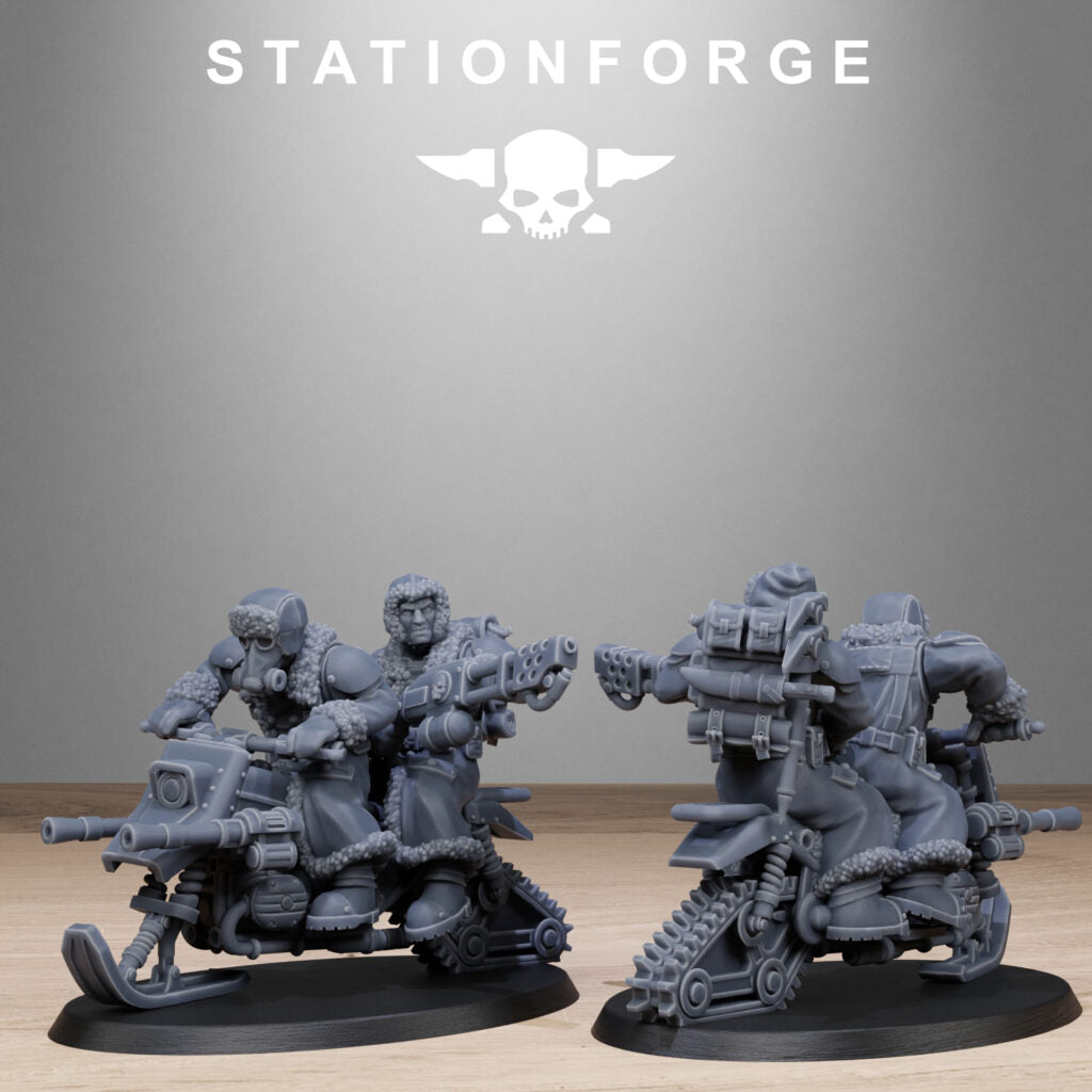 Imperial Army Grim Guard Frost Watch Snowbikers, proxy miniature, infantry, 28mm heroic scale unpainted resin, view 7